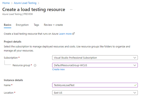 Create A Load Testing Resource