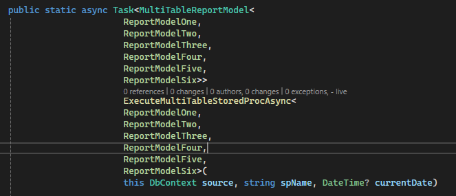 EF Core method to execute stored procedure multiple result sets