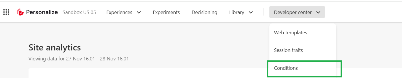 Developer Center Conditions