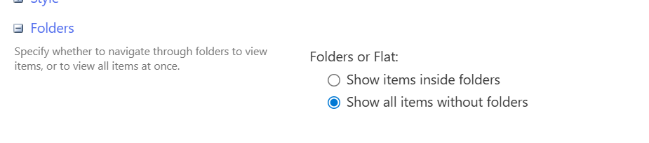 Document View Settings – Show All Items Without Folders