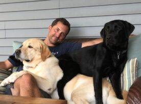 Senior Solutions Architect Christopher Fougere with his dogs, Stanley and Deke