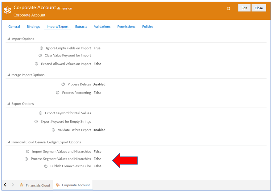 Financials Cloud GL Import/Export Settings