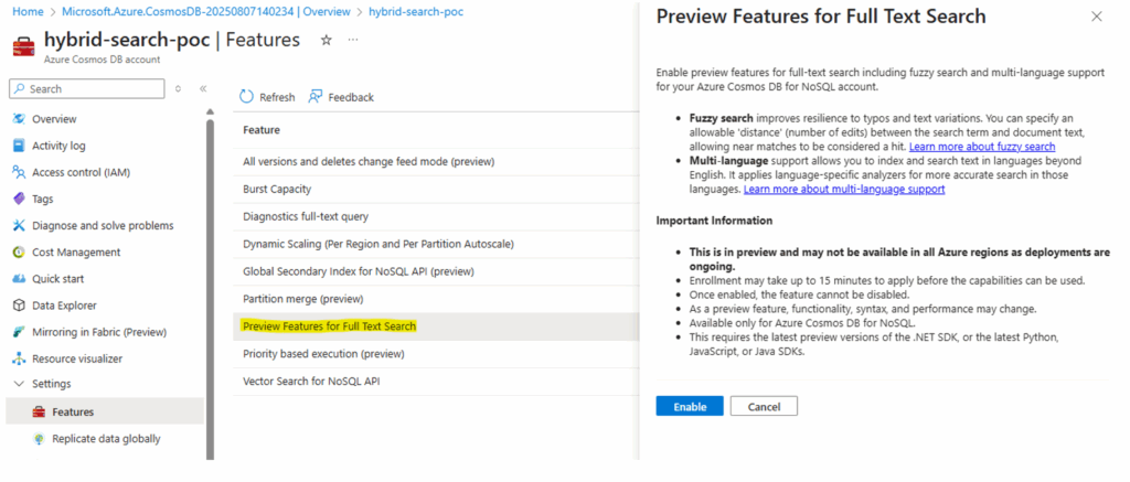 Enable Fulltext Search