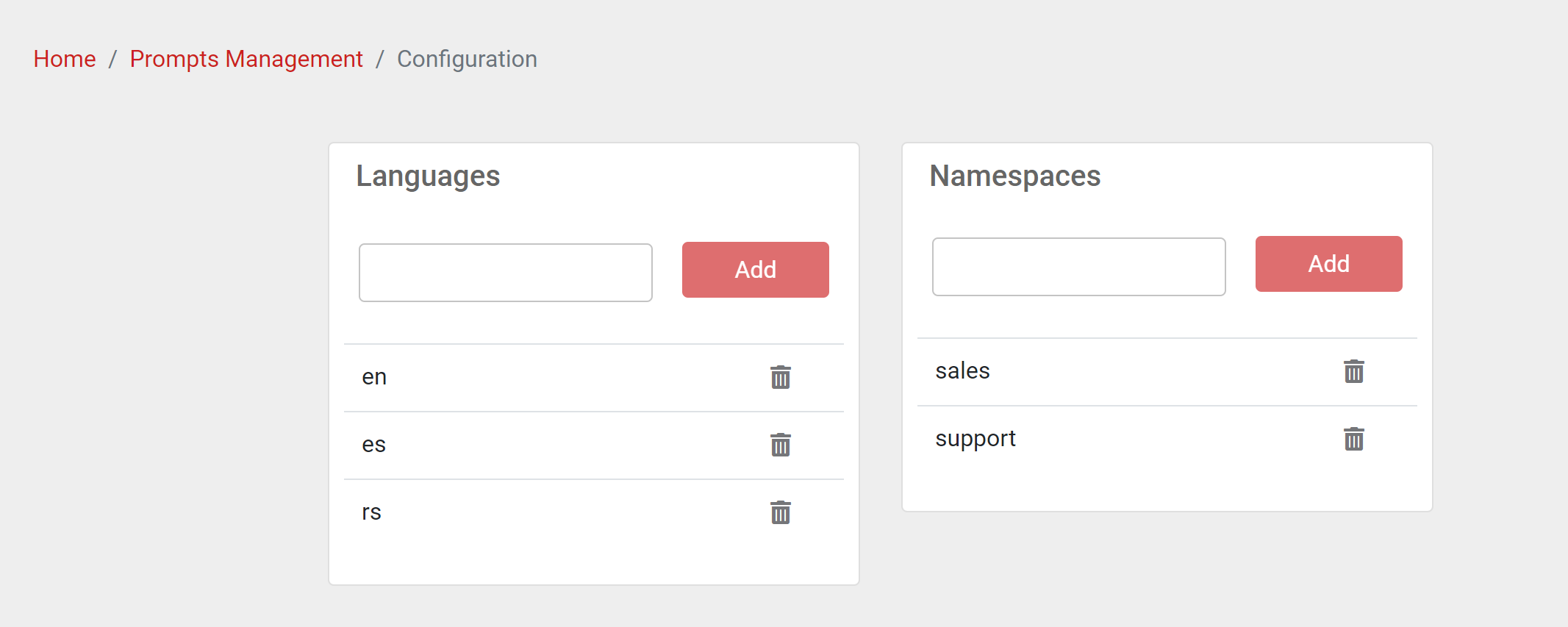 Group prompts using languages and namespaces.