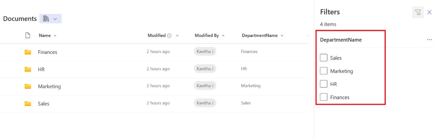 Filtering By Departmentname Metadata