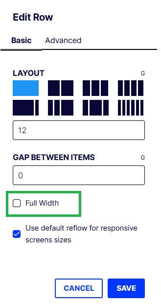 Full width row default state