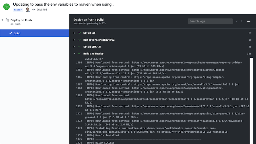 Execution Result from GitHub Actions