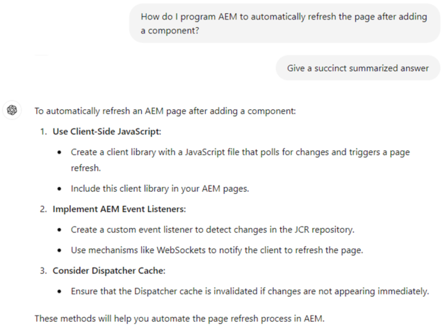 Generative AI Answers How To Program Aem To Automatically Refresh The Page