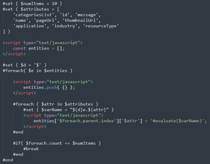 Iterating over $entities array