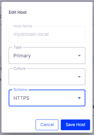 Screenshot showing where to set the scheme when configuring an Optimizely site.