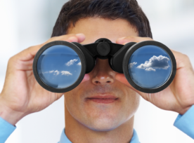 Man With Binoculars With Clouds In Them