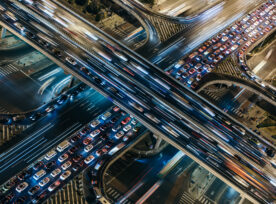 Aerial View Of Crowded Traffic At Night