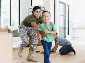 After Work, Female Soldier Chases Son In House