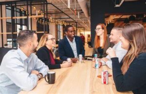 This image displays the employee having a Coffee Break