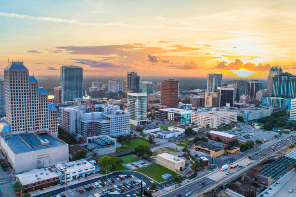 Orlando, Florida, Usa Downtown Drone Skyline Aerial