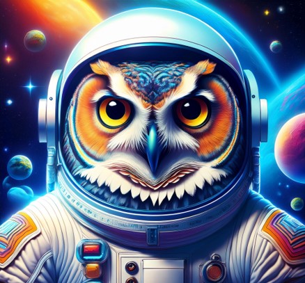 Owl Breathing In Space With Space Suit