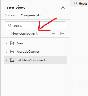 Add Component option in PowerApps Component screen