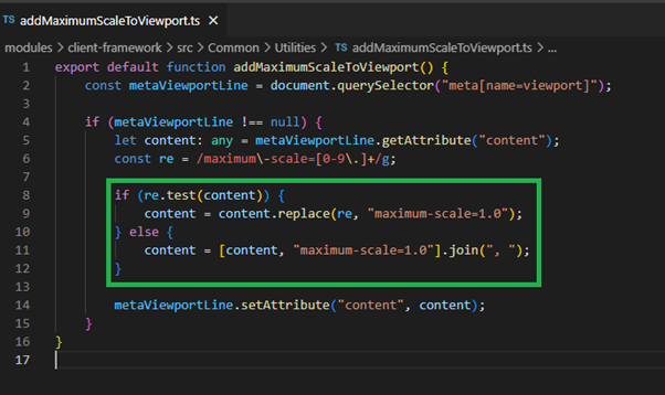 addMaximumScaleToViewport File Code for Maximum Scale