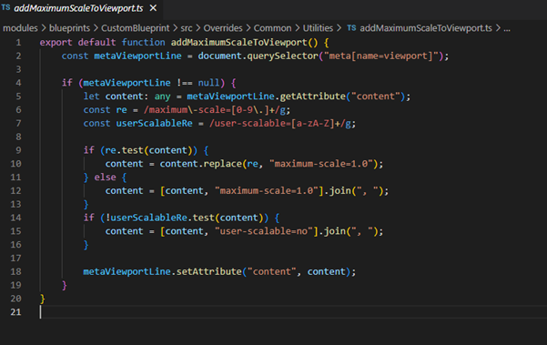 addMaximumScaleToViewport File Code for User Scale