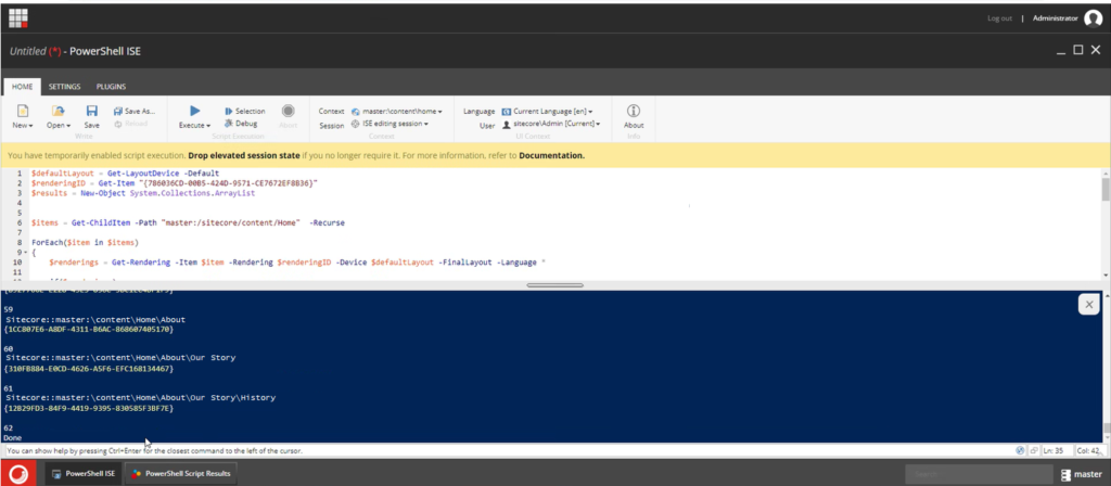 PowerShell script in the process of running