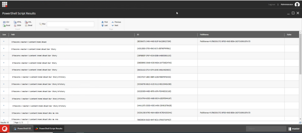 List view of PowerShell script results