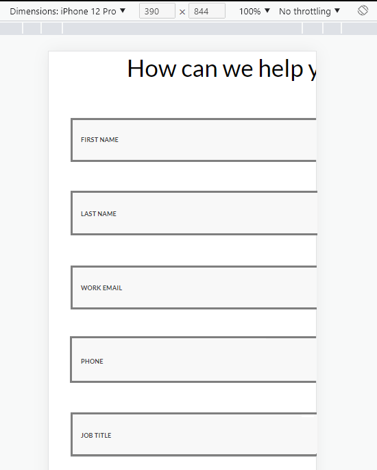 Form on webpage that is cut off in mobile because the page is not built to be responsive.