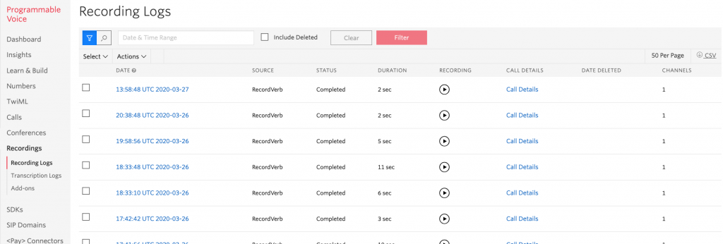 Recording Logs in Twilio