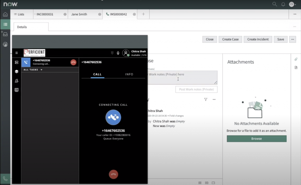 Twilio Iframe in focus showing outgoing call. 