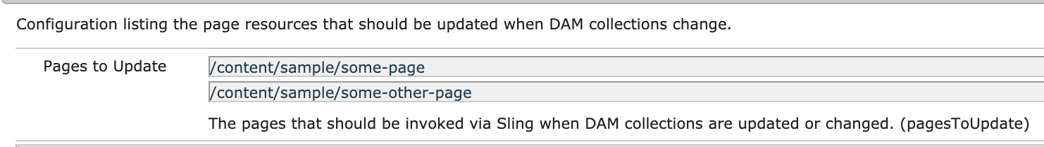 DAM collections pages configuration