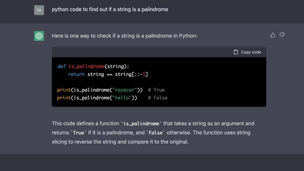 Pythoncode to solve palindrome