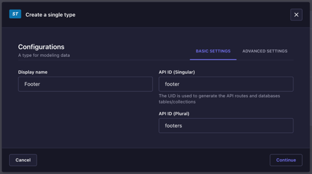 Strapi headless CMS - Content Type Create A Single Type