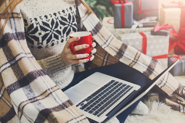 Woman Shopping Online Preparing To Christmas