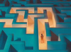 Woman Inside A Maze Tries To Find The Right Way