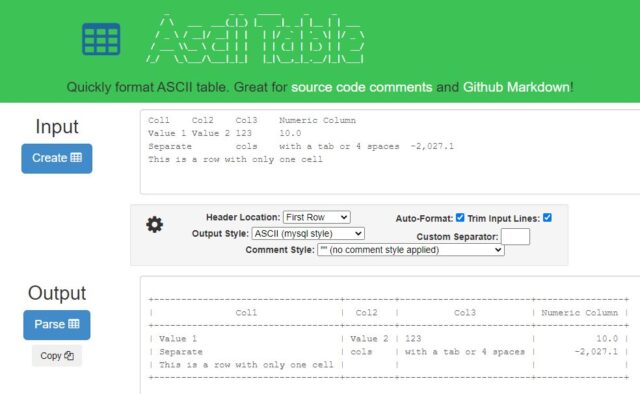 ASCII Table Formatter