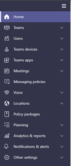 Screen grab of Teams Admin Center left navigation