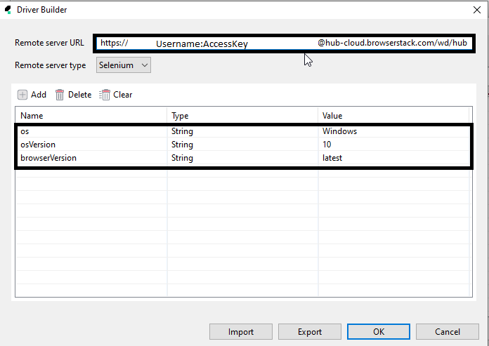 Driver Builder configuration in Katalon Studio