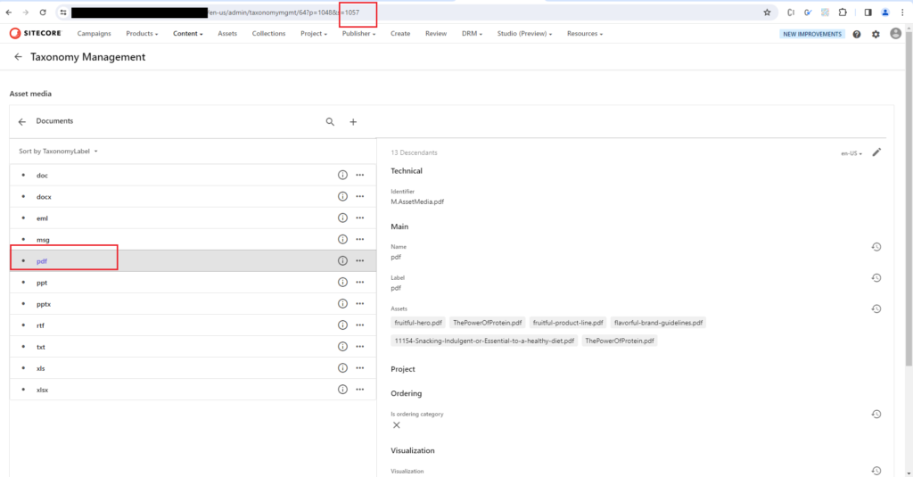 Asset media types under Content Hub's Taxonomy Management interface.