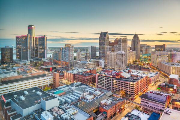 Detroit, Michigan, Usa Downtown Skyline At Dusk