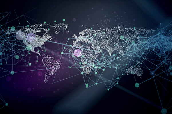 Abstract digital global map with data points