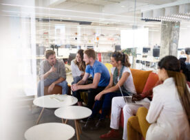 A work team having a casual meeting.