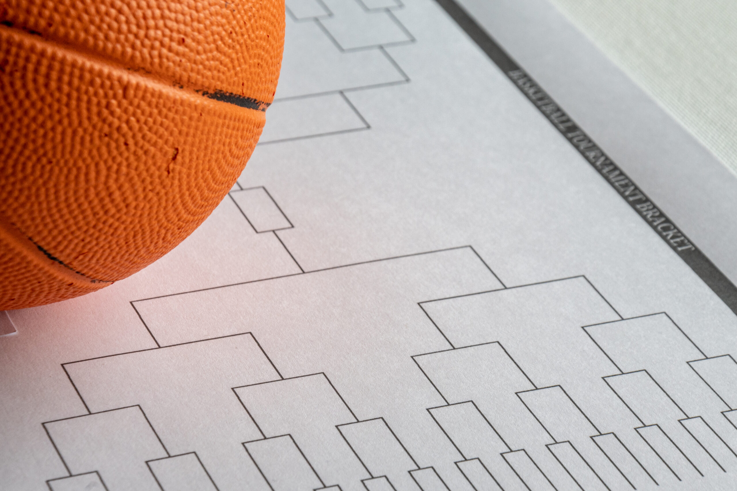 Blank Bracket Grid On White Paper With Basketball On Top