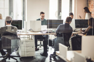 Group of web developers working in an office.