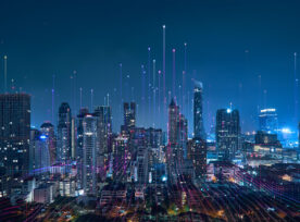 Smart City And Abstract Dot Point Connect With Gradient Line