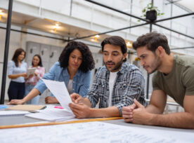 Team Of Workers Working Together In A Business Meeting At The Office