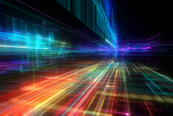 cyber space, digital lines, data grid, rainbow lights