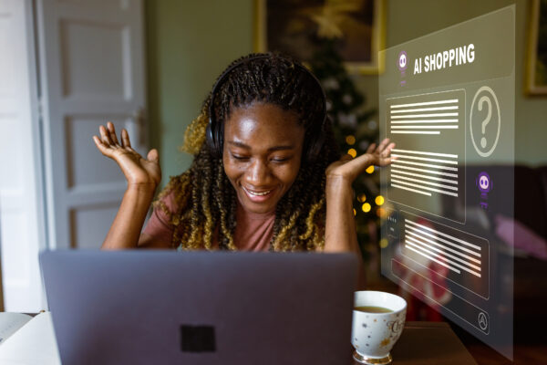 Black Woman Using Chatbot Shopping Assistant