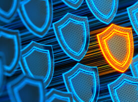 Futuristic Digital Background With Unique Glowing Yellow Shield. Protection Against Hacker Attacks And Data Breach. Safe Your Data. Internet Security And Privacy Concept. 3d Illustration
