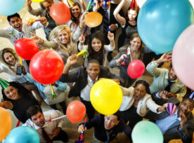 Celebration With Balloons, Hats And Horns