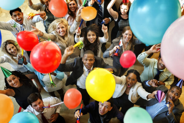 Celebration With Balloons, Hats And Horns