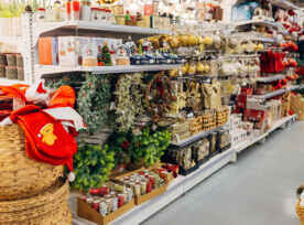 Christmas And New Year Decorations On Display In A Department Store, No People